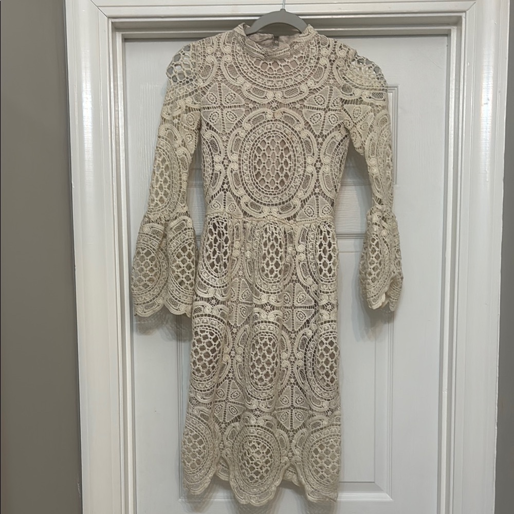 Joyfolie Cream Sheath Dress with Bell Sleeves
